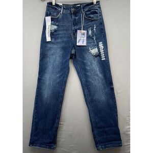 Wax Jean Collection Womens Distressed Jeans 7/28 SLIM Straight High-Rise Stretch